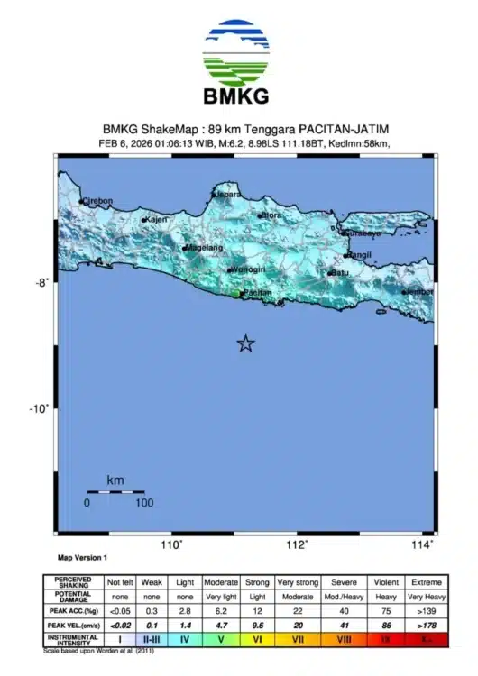Gempa Pacitan M6,2 Tidak Berpotensi Tsunami
